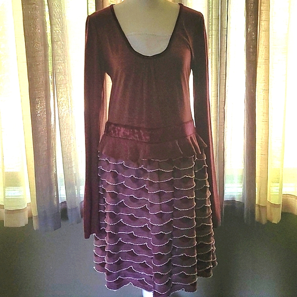 🌾ANTHROPOLOGIE 'AREVE TIERED RUFFLED DRESS, SZ LARGE